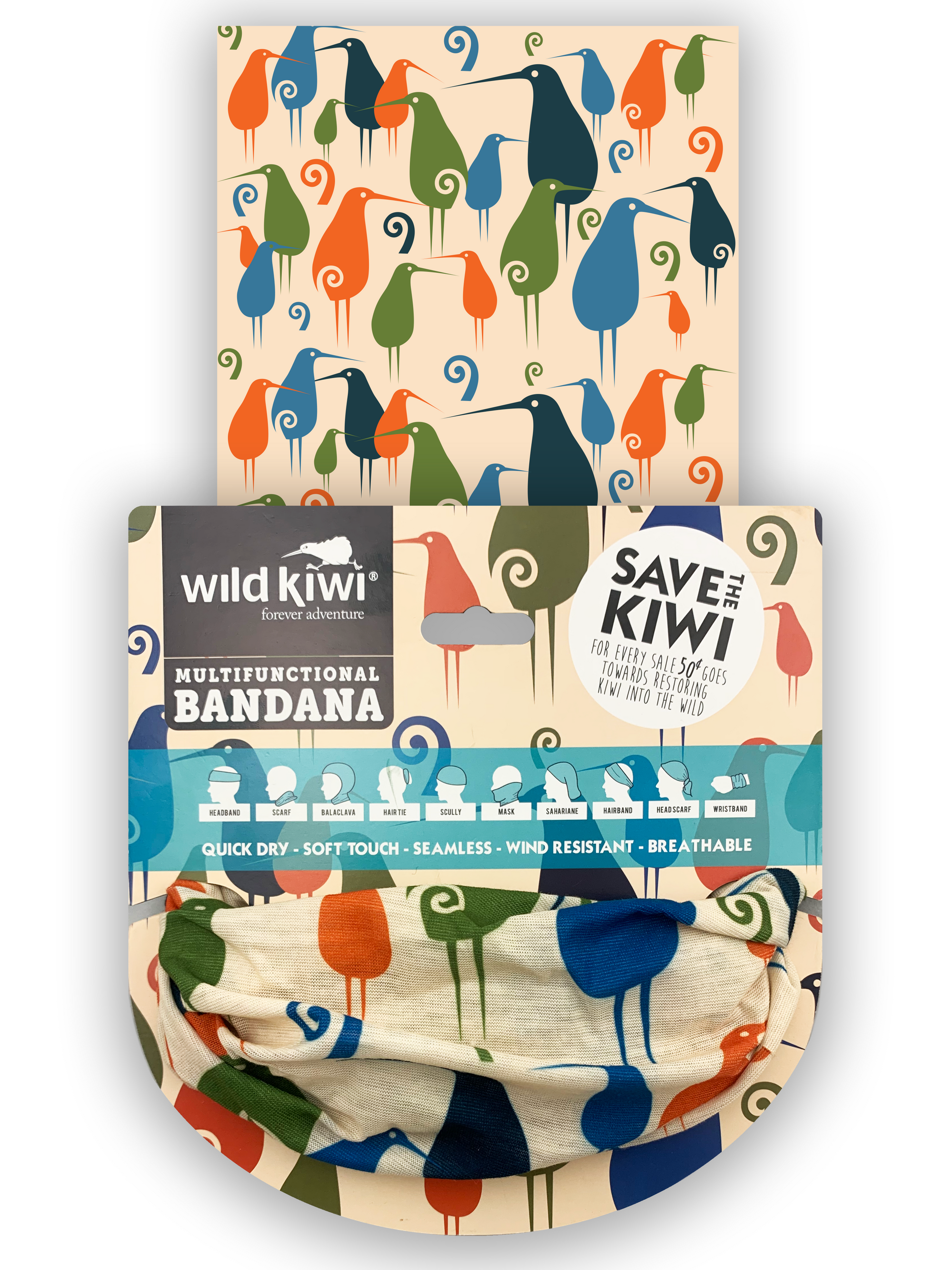 Multi Scarf | Face Mask | Bandana | Headband - Retro Kiwi