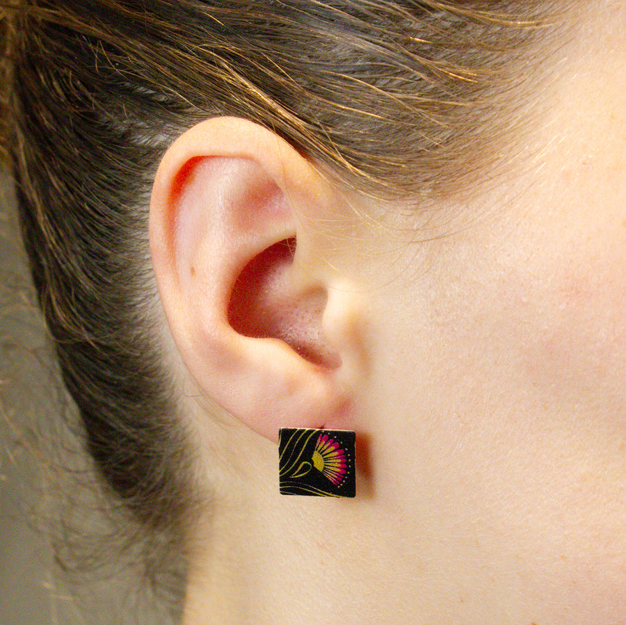 Hoop Earrings with Ear Studs - Pohutukawa