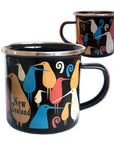 Black enamel travel mug. Kiwi bird design. Designed in New Zealand. www.wild-kiwi.co.nz