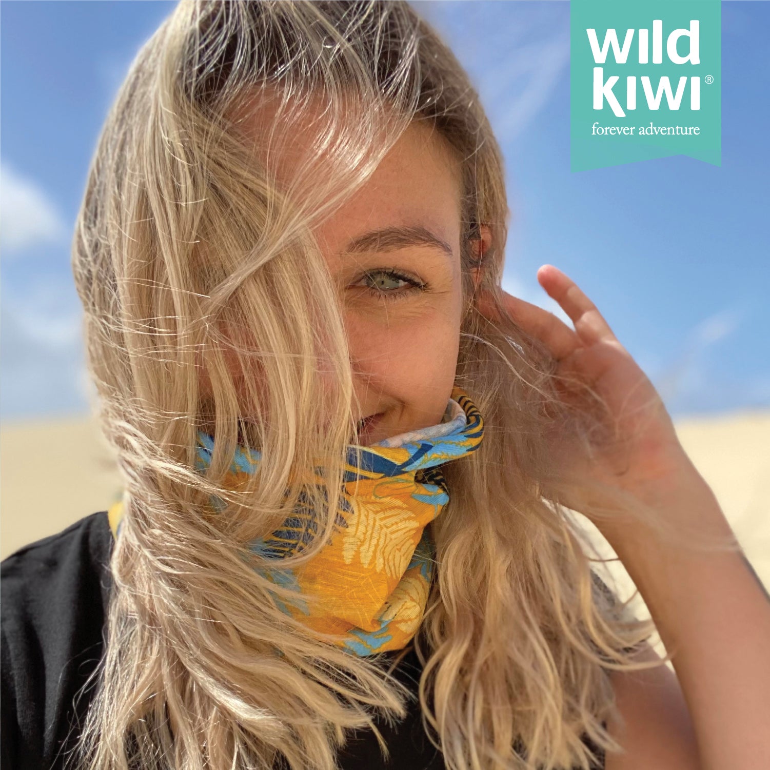 Wild Kiwi Multi Scarf provides sun, dust and wind protection