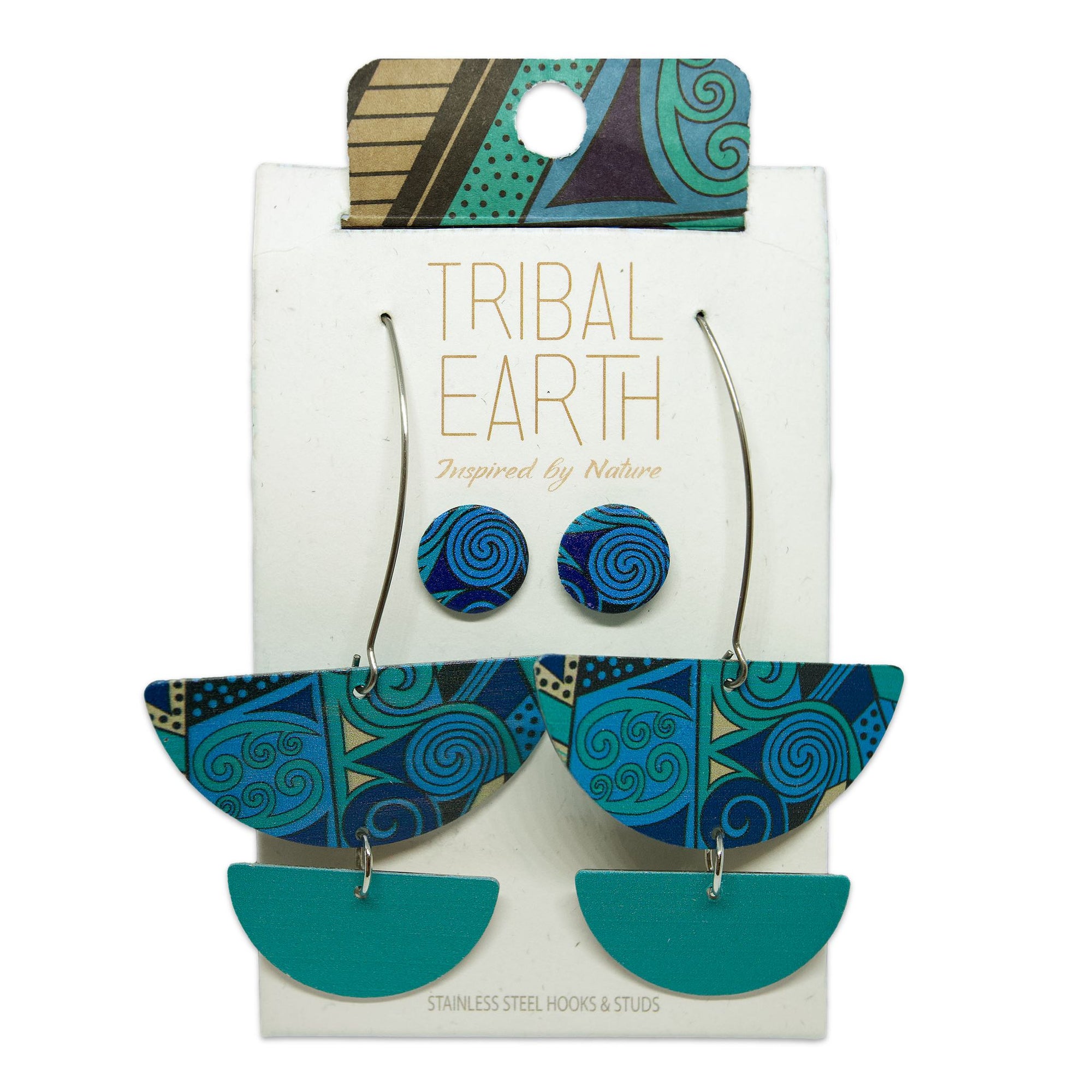 Tribal Earth Earring Set plus Ear Studs-Koru-Stainless Steel