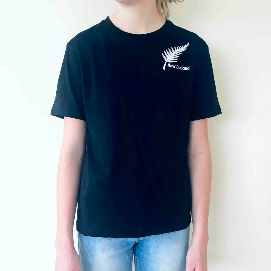 Childrens New Zealand T Shirt-Silver Fern-100% Cotton
