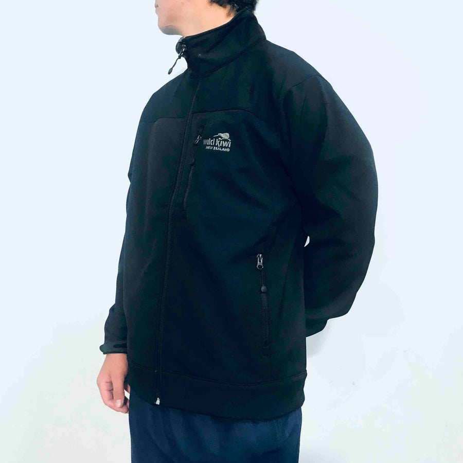 Mens Black Soft Shell Jacket-Wild Kiwi-Water Resistant and Windproof