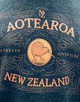 Mens New Zealand T Shirt-Forever Adventure Blue marle coloured T-Shirt. Kiwi emblem design. Wild Kiwi Clothing, New Zealand. www.wild-kiwi.co.nz
