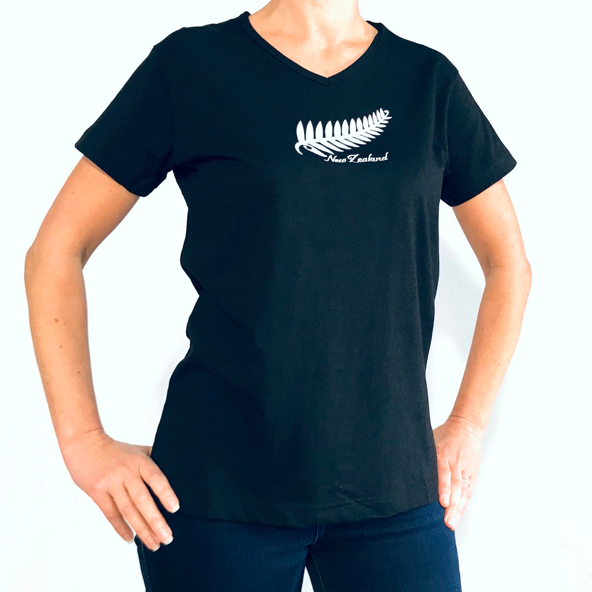 Womens New Zealand T Shirt-Siver Fern-100% Cotton
