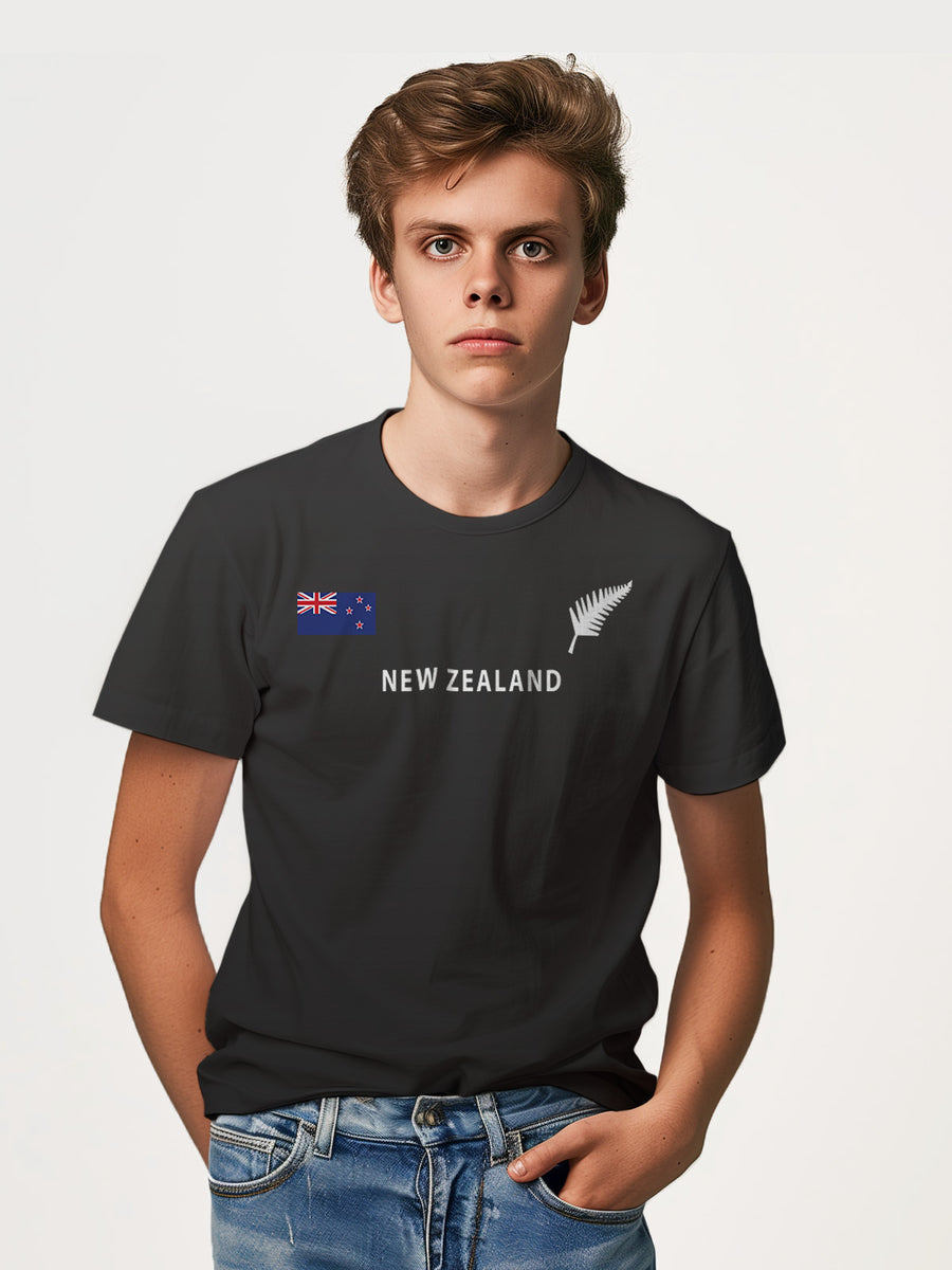 Mens New Zealand T Shirt - New Zealand Flag and Silver Fern