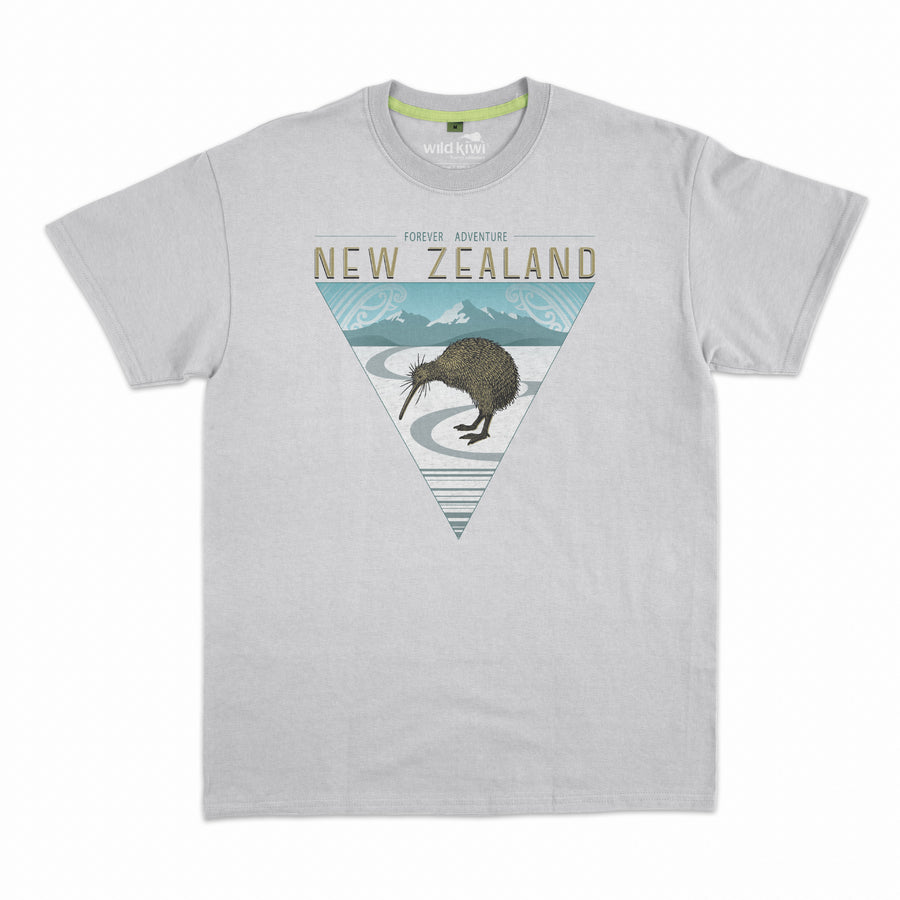 Mens New Zealand T Shirt - Kiwi and Mountains