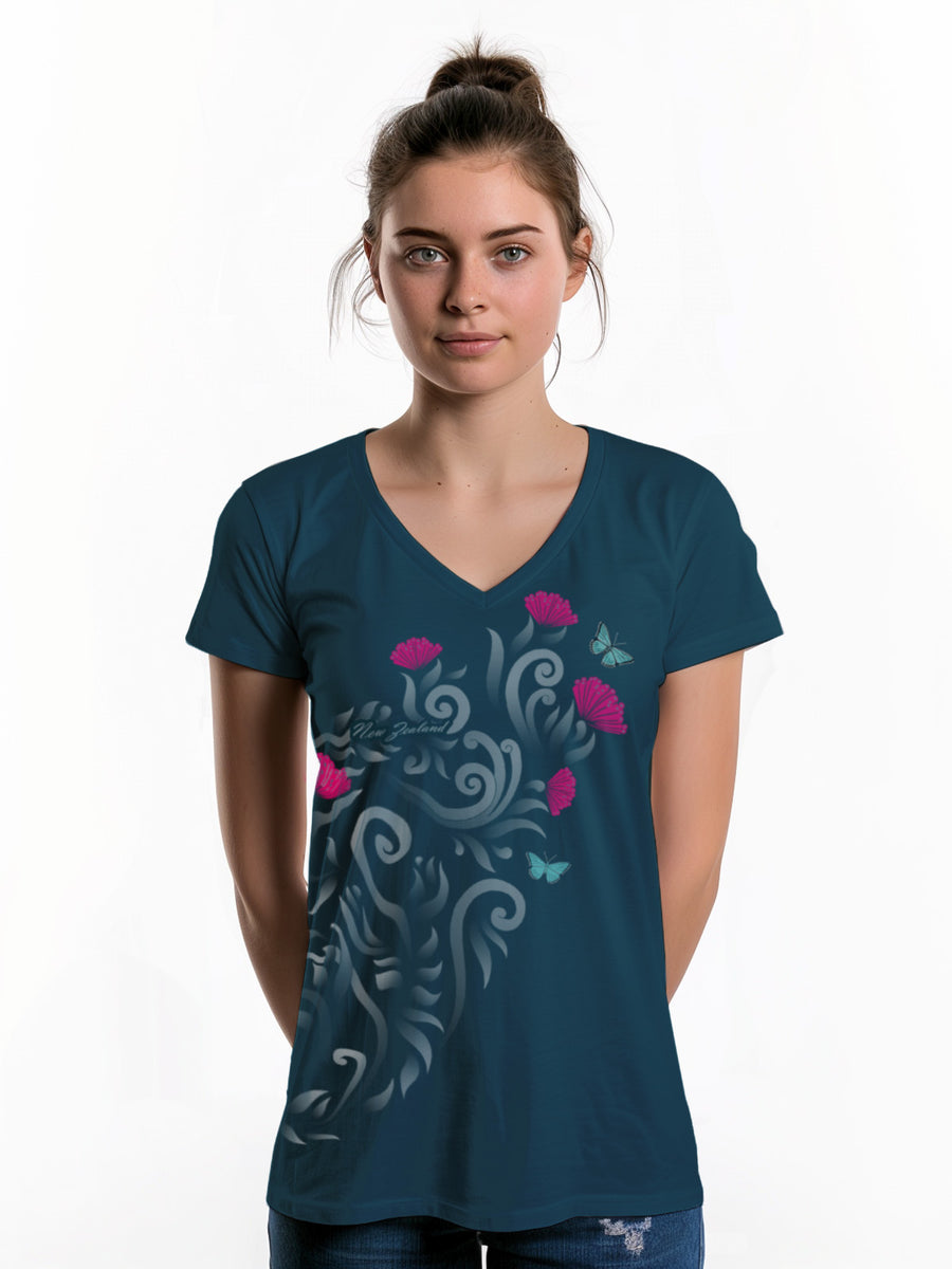 Womens New Zealand T Shirt - Pohutukawa
