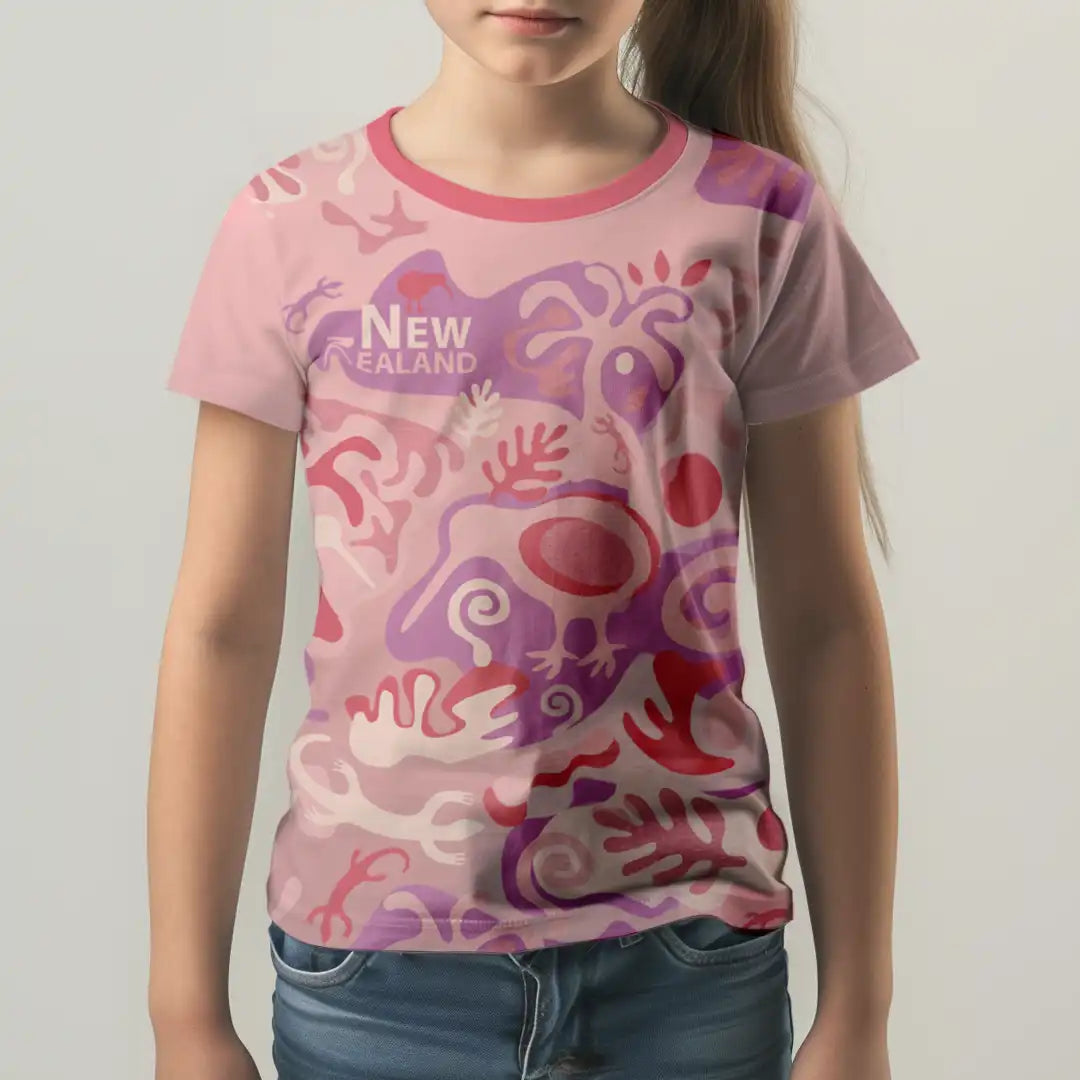 Childrens New Zealand T Shirt - Pink Camo