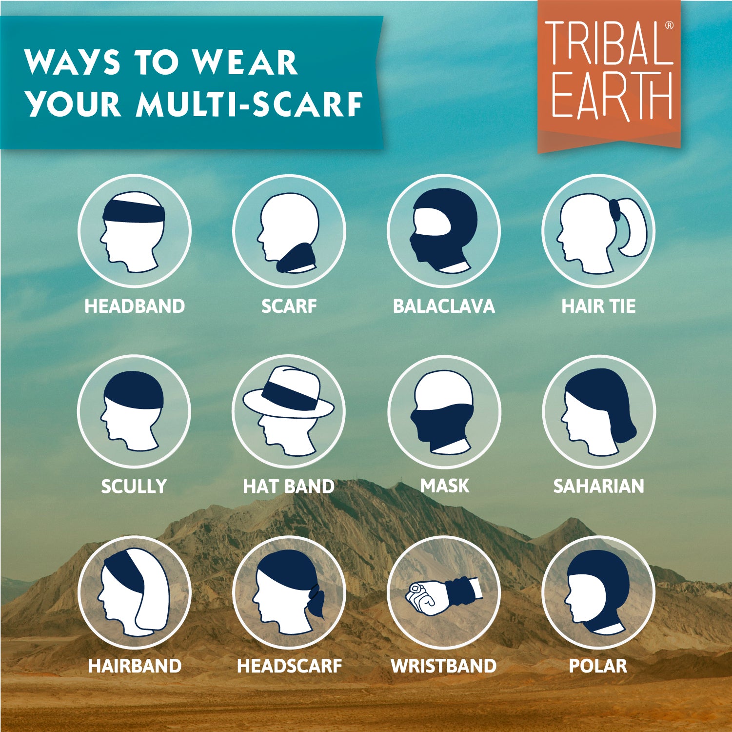 Tribal Earth Multi Scarf provides sun, dust and wind protection