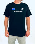 New Zealand flag and silver fern embroidered Men's T-Shirt, Wild Kiwi Clothing, New Zealand. www.wild-kiwi.co.nz