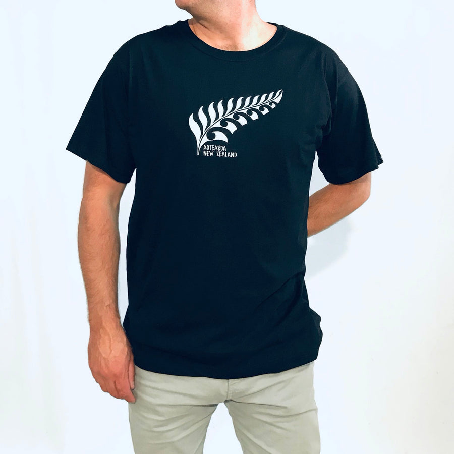 Mens New Zealand T Shirt-Silver Fern-100% Cotton