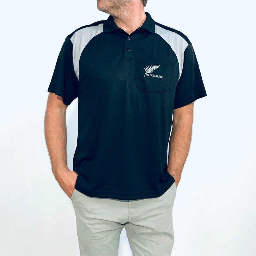 Mens New Zealand Polo Shirt-Silver Fern-Active Wear