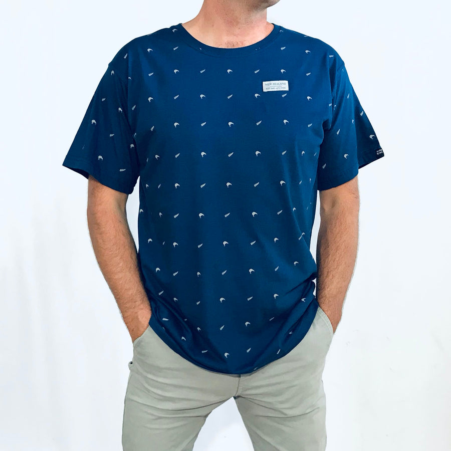 Mens New Zealand T Shirt-Kiwi and Ferns-100% Cotton