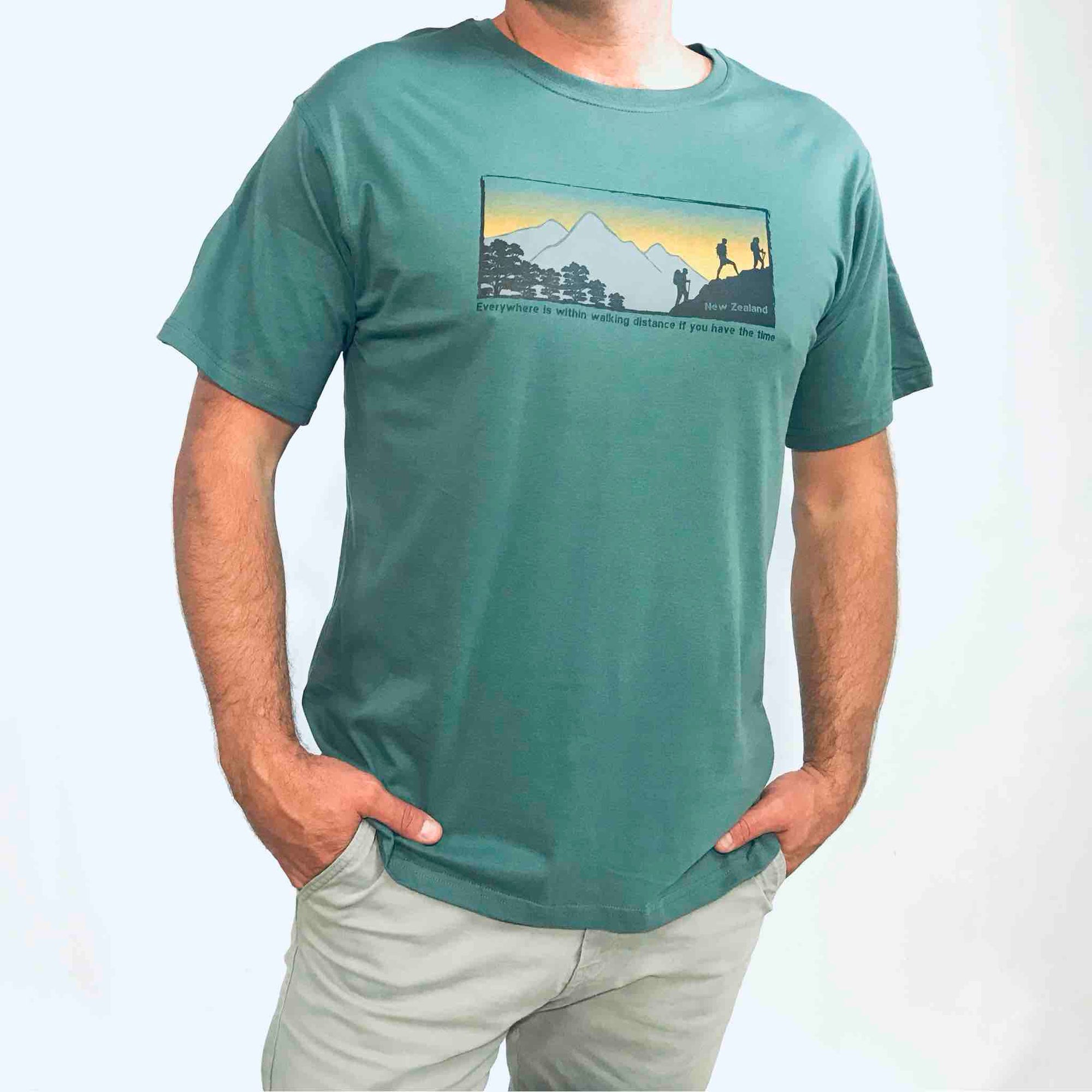 Mens New Zealand T Shirt-Mountain Hiking-100% Cotton