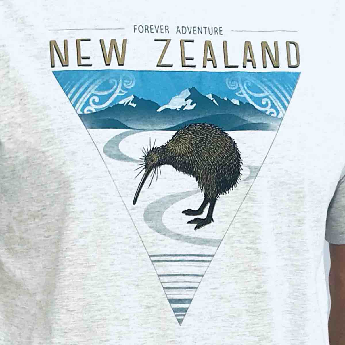 Mens New Zealand T Shirt Kiwi and Mountains