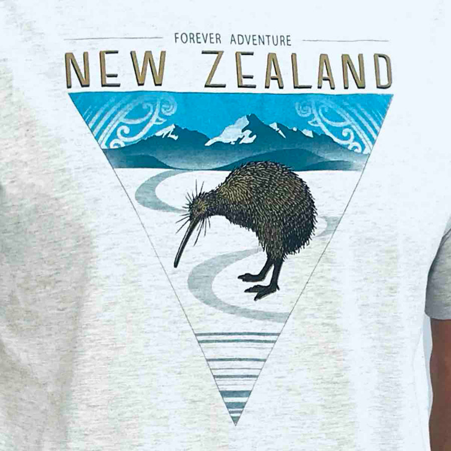 Mens New Zealand T Shirt Kiwi and Mountains