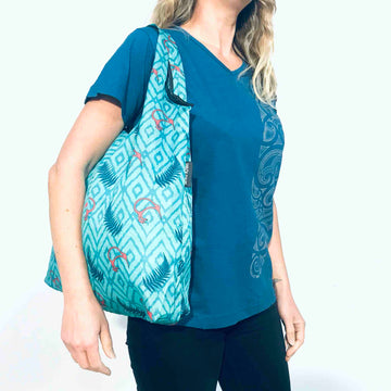 3 pack of reusable packable shopper bags. Fern, Kiwis and Koru designs. wild-kiwi.co.nz