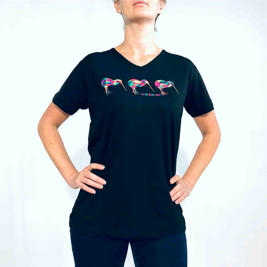 Womens New Zealand T Shirt-Mosaic Kiwi-100% Cotton