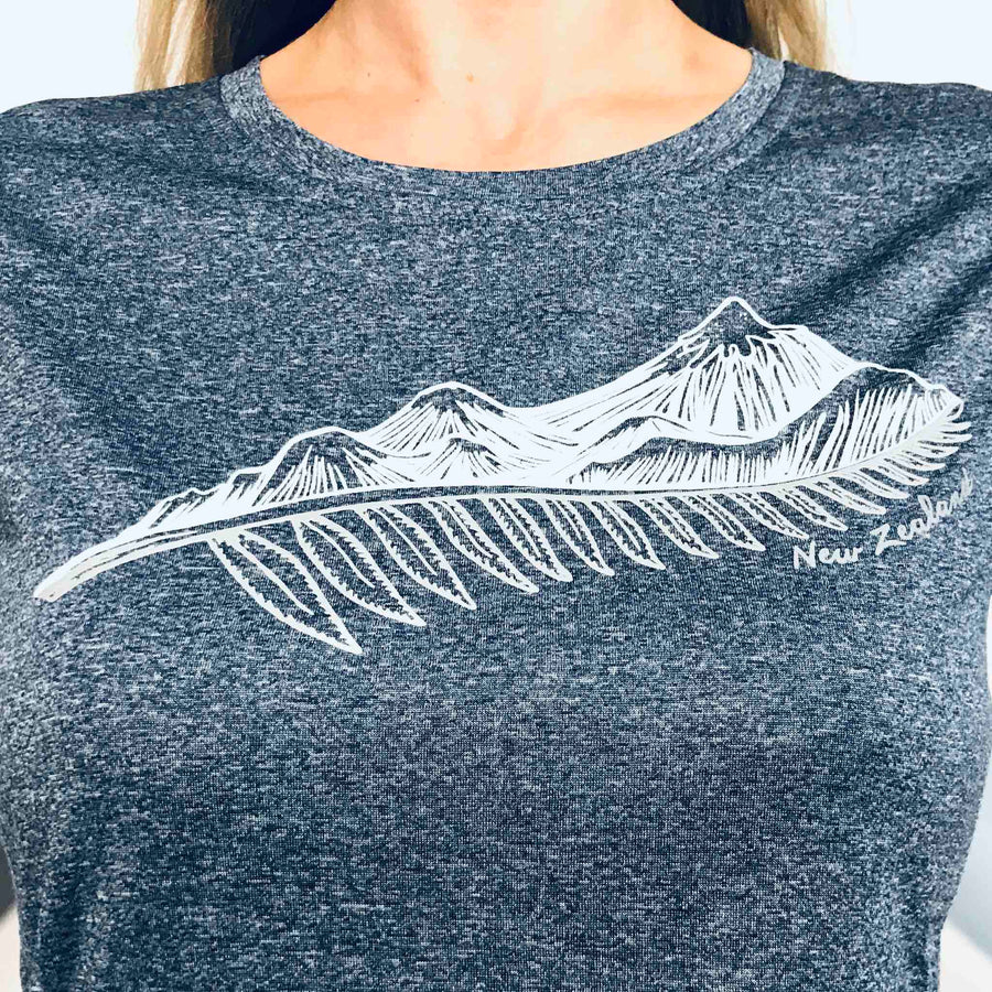 Women's blue/grey Active Wear T-Shirt Fern/Mountain print