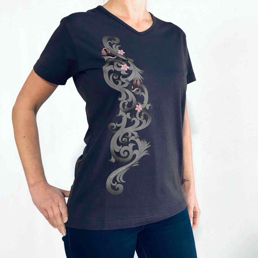 Womens New Zealand T Shirt-Fantail-Cotton | Elastane