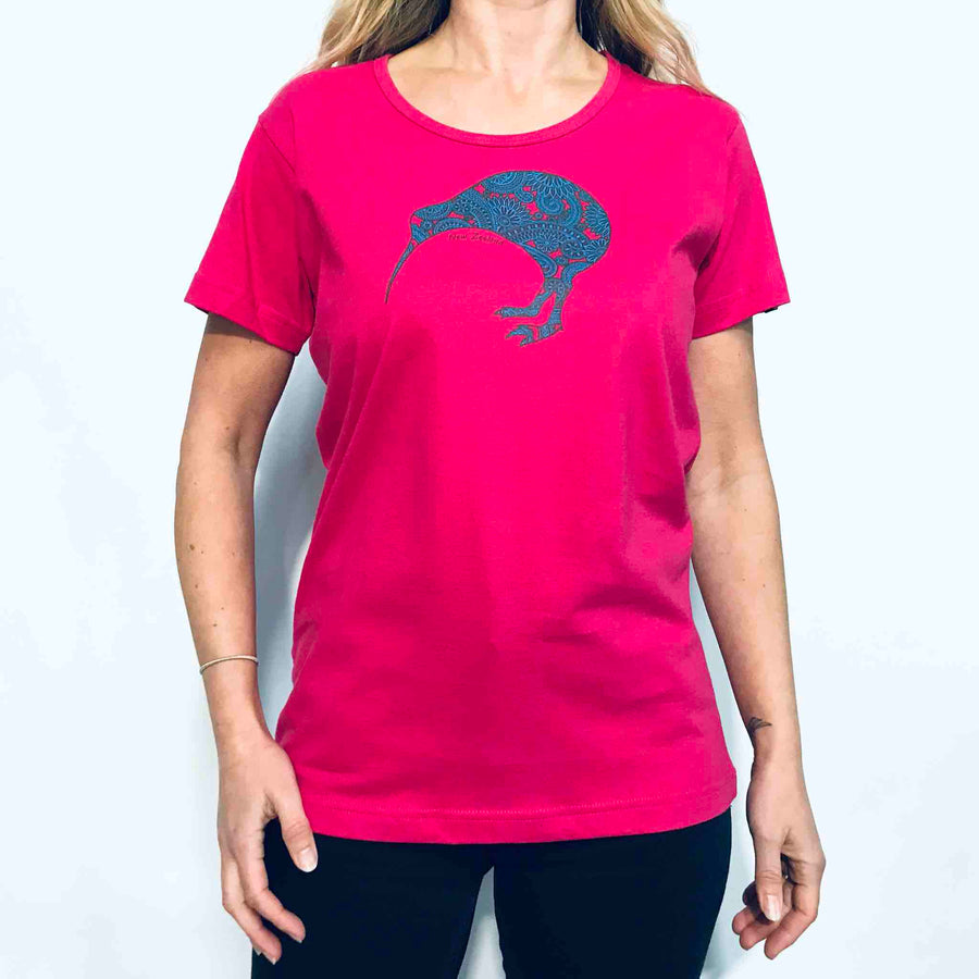 Womens New Zealand T Shirt-Kiwi-100% Cotton-Wild Kiwi
