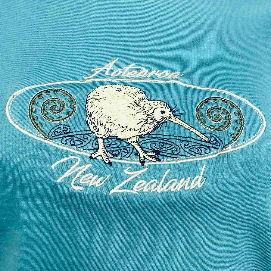 Womens New Zealand T Shirt-Embroidered Kiwi-100% Cotton